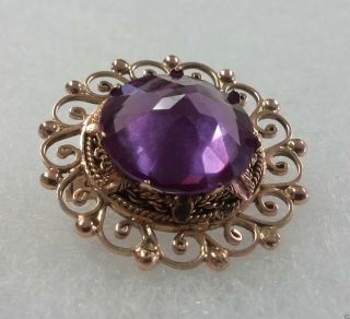 Vintage Gold w/ HUGE 20CT Round Color Changing Synthetic Alexandrite Pin Brooch 10