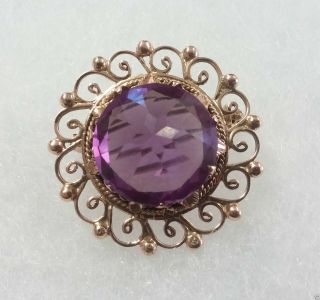 Vintage Gold w/ HUGE 20CT Round Color Changing Synthetic Alexandrite Pin Brooch 3