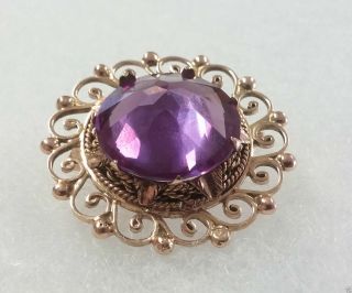 Vintage Gold w/ HUGE 20CT Round Color Changing Synthetic Alexandrite Pin Brooch 5