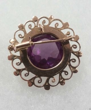 Vintage Gold w/ HUGE 20CT Round Color Changing Synthetic Alexandrite Pin Brooch 7