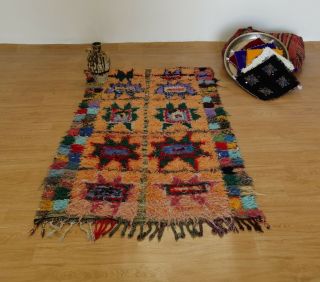 Old Stunning Authentic Boucharouite Moroccan Rug Wool Vintage Carpet 3 