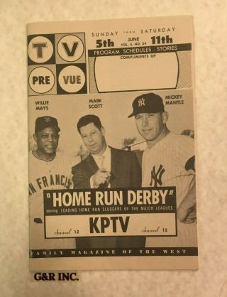 1960 Home Run Derby Mickey Mantle & Willie Mays Kptv Tv Pre Vue Guide Rare