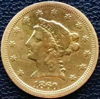 1860 S Quarter Eagle $2.  5 Gold Liberty Head Rare Date San Francisco 7780