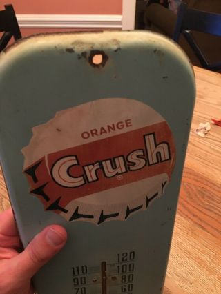 Vintage 1950 ' s Orange Crush Soda Pop Gas Station Metal Thermometer Sign 6