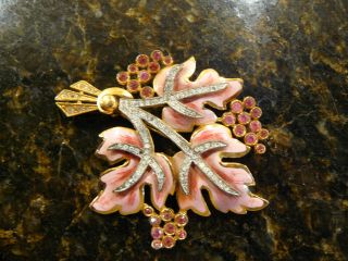 Gorgeous Early Coro Enamel & Rhinestone Flower Brooch / Pin 3