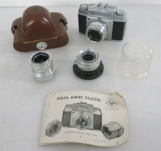 Agfa Ambi Silette Rangefinder Vintage Film Camera W/ 35mm,  50mm,  & 90mm Lenses