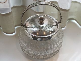 Antique Silver Plated And Cut Glass/crystal Bon Bon/biscuit/ Barrel/dish