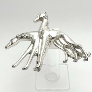 Vintage Monet Sterling Silver Persian Greyhound Saluki Dogs Brooch Pin