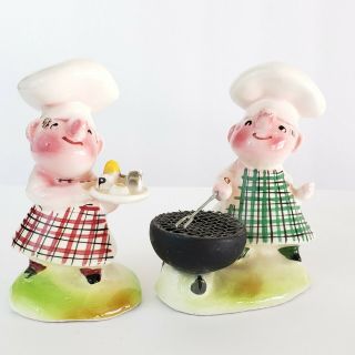 Vintage Pig Enesco Barbecue (bbq) Chef Cook Cookout Salt Pepper Shakers S&p