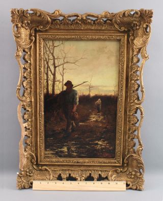 19thc Antique John Mccolvin Tonalist Oil Painting,  Farmers Dusk Sunset Landscape