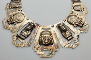 LARGE VINTAGE MEXICO / PERU STERLING SILVER NECKLACE W/ AZTEC INCA MAYAN FIGURES 5