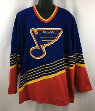 Vintage 1990s St Louis Blues Ccm Hockey Jersey Nhl Mens Xxl Striped Trumpet Logo