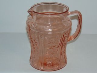 Vintage Sharon Pink Depression Glass Cabbage Rose Rare 8 " Water Pitcher Jug