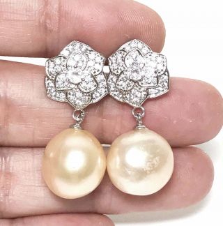 Golden Australian South Sea 12.  3 x 13.  8mm Oval Pearl Dangle Earrings 7