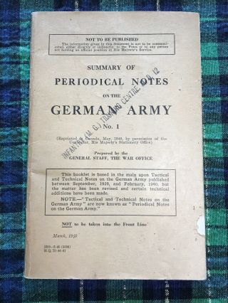 1940 Periodical Notes On German Army No.  1 Military Printed In Canada