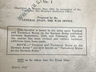 1940 Periodical Notes On German Army No.  1 Military Printed in Canada 4