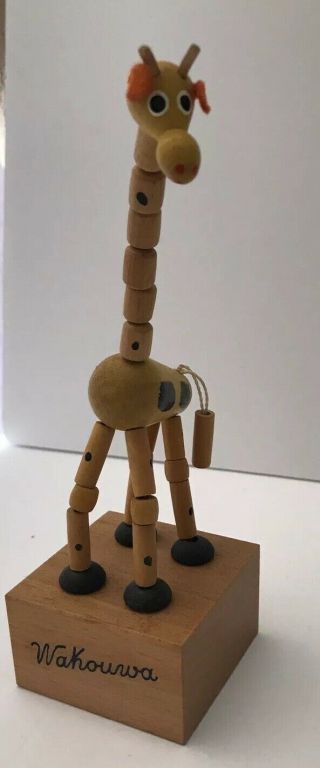 Vintage Giraffe Wooden Push Puppet Wakouwa Made In Italy