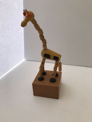 Vintage Giraffe Wooden Push Puppet Wakouwa Made In Italy 2