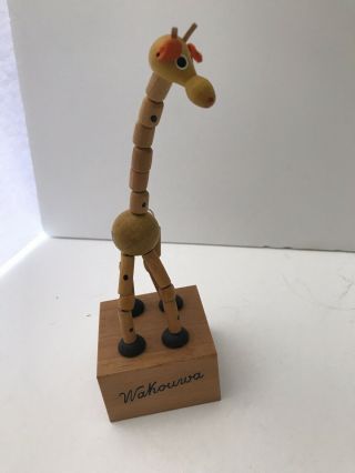 Vintage Giraffe Wooden Push Puppet Wakouwa Made In Italy 5