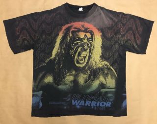 Vintage Wwf 90s Men’s Ultimate Warrior All - Over Print T - Shirt Xl Wcw Ecw Wwe