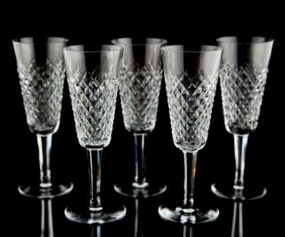 Waterford Alana Fluted Champagne Glasses Set 5 Vintage Crystal Stemware Ireland