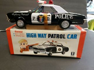 Vintage Tin Toy Battery - Operated Highway Patrol Car Bandai.