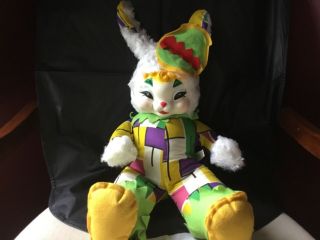 Rare Vintage Rushton Star Creation Easter Bunny,  Colorful Plush,  Rubber Face 22”