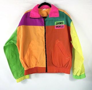 Vintage 80’s Jams World Windbreaker Jacket Large Neon Colorblock Honolulu Hawaii