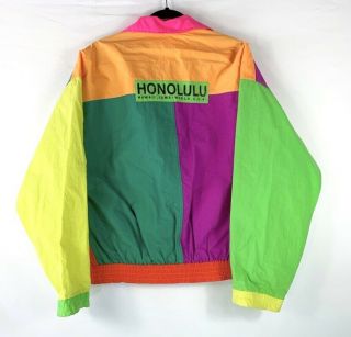 Vintage 80’s Jams World Windbreaker Jacket Large Neon Colorblock Honolulu Hawaii 2
