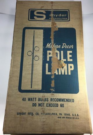 Vintage Snyder Mid - Century Modern Decor Pole Lamp: Old Stock Mcm