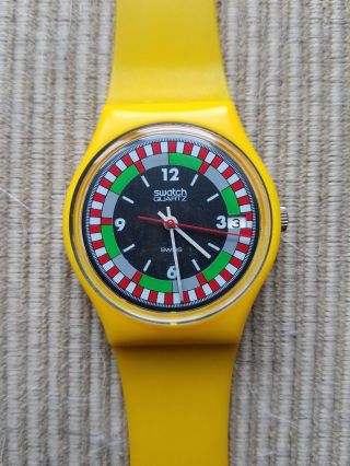" Yellow Racer " (gj400) Rare Vintage Swatch Watch From 1984