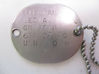 U.  S.  Navy Dog Tag Set for William Lecial Griffin 631 97 36 2