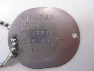 U.  S.  Navy Dog Tag Set for William Lecial Griffin 631 97 36 3