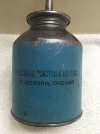Vintage Advertising JOHN DEERE Blue Oil Can Interstate Tractor Roseburg Oregon 2