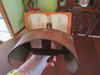 Stereoscope - Antique Vintage Wood Stereo Viewer With 33 Stereo Cards