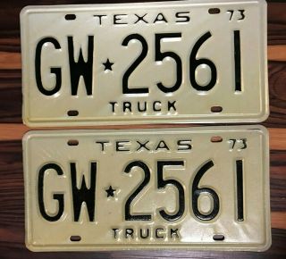 1973 Pair Vintage Texas Truck License Plates Nos