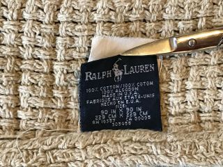 Vintage Ralph Lauren 100 Cotton Blanket Beige Tan Woven Made in USA 90 