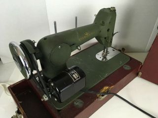 Vintage Coronet Husqvarna Sewing Machine Green Made In Sweden In Carry Case 6