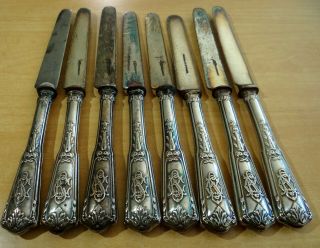 8 Antique Sterling Silver Handle Dinner Knives 6 Marked Cardelheic