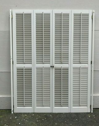 52 " Tall X 40 " Wide Vtg Colonial Wood Interior Louver Plantation Window Shutters