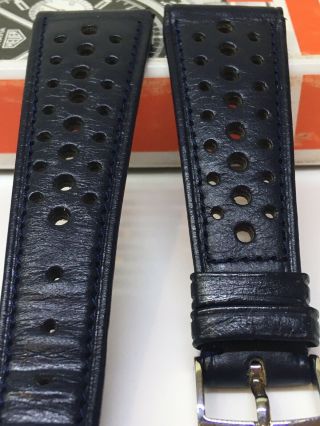 Vintage Heuer Monaco 22mm Perforated Leather Rally Band Blue Heuer B Buckle 16mm 3