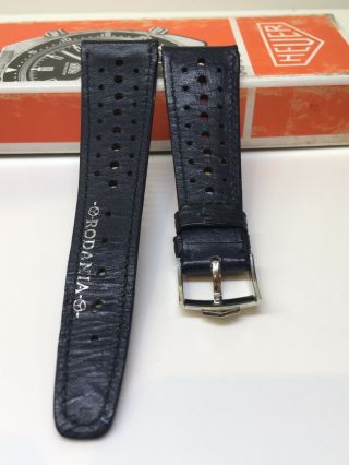 Vintage Heuer Monaco 22mm Perforated Leather Rally Band Blue Heuer B Buckle 16mm 4