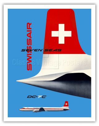 Seven Seas Airliner Douglas Dc - 7c Vintage Airline Travel Art Poster Print Giclée