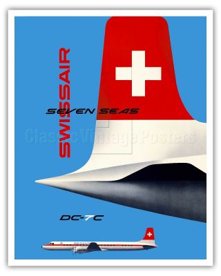 Seven Seas Airliner Douglas DC - 7C Vintage Airline Travel Art Poster Print Giclée 3