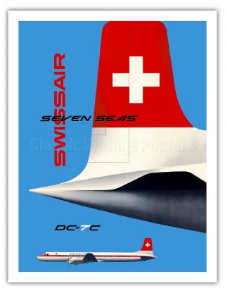 Seven Seas Airliner Douglas DC - 7C Vintage Airline Travel Art Poster Print Giclée 4