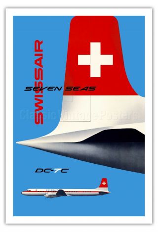 Seven Seas Airliner Douglas DC - 7C Vintage Airline Travel Art Poster Print Giclée 5