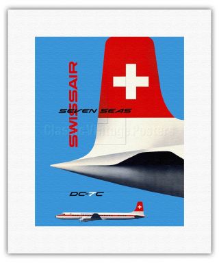 Seven Seas Airliner Douglas DC - 7C Vintage Airline Travel Art Poster Print Giclée 6