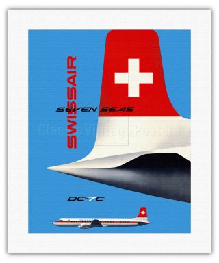 Seven Seas Airliner Douglas DC - 7C Vintage Airline Travel Art Poster Print Giclée 7