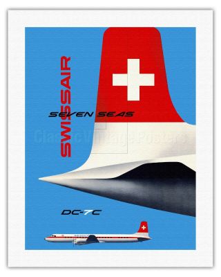 Seven Seas Airliner Douglas DC - 7C Vintage Airline Travel Art Poster Print Giclée 8