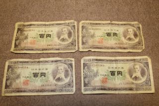 4 - Ww2 Japanese 100 Yen Currency Bills Bringback From U.  S.  Marine Vet.